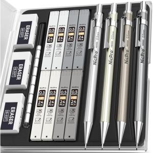 imageNicpro 8 Pack 05mm ampamp 07mm Metal Mechanical Pencil Set Lead Drafting Pencil for Artist Writing Sketching Drawing with 8 Tubes HB Lead Refills 3PCS 4B Eraser 9PCS Eraser Refills  With Case05 mm