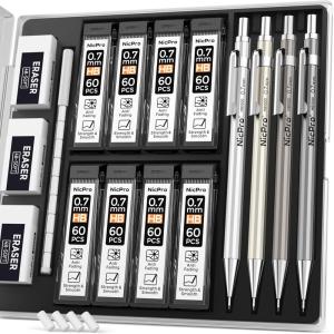 imageNicpro 8 Pack 05mm ampamp 07mm Metal Mechanical Pencil Set Lead Drafting Pencil for Artist Writing Sketching Drawing with 8 Tubes HB Lead Refills 3PCS 4B Eraser 9PCS Eraser Refills  With Case07mm