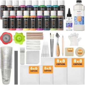 imageNicpro Acrylic Pouring Kit Artist Starter Supplies Including 19 Colors Acrylic PaintsPouring Medium Silicone Oil Canvases Gloves Strainers Mixing Stick Instructions for Flow DIY Painting19 COLORS
