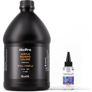 imageNicpro Titanium White Color Acrylic Pour Paint 32 Ounce PreMixed Pouring Paint Supplies with Silicone Pour Oil ampamp Gloves for Canvas Rock Wood Cell Creation Flow DIY Art Painting Ready to Pour676ozblack