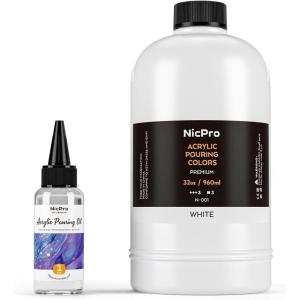 imageNicpro Titanium White Color Acrylic Pour Paint 32 Ounce PreMixed Pouring Paint Supplies with Silicone Pour Oil ampamp Gloves for Canvas Rock Wood Cell Creation Flow DIY Art Painting Ready to Pour32ozwhite