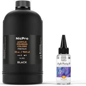 imageNicpro Titanium White Color Acrylic Pour Paint 32 Ounce PreMixed Pouring Paint Supplies with Silicone Pour Oil ampamp Gloves for Canvas Rock Wood Cell Creation Flow DIY Art Painting Ready to Pour32ozblack