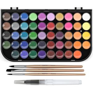 imageNicpro Watercolor Paint Set 48 Water Colors Kit with 8 Painting Brushes Palette Watercolor Pen 25 Art Pad Paper 2 Art Sponges Nontoxic Painting Supplies for Kids Adults Beginners Artists5 Piece Set