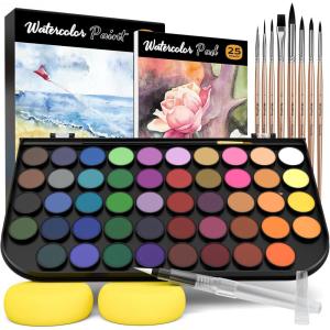 imageNicpro Watercolor Paint Set 48 Water Colors Kit with 8 Painting Brushes Palette Watercolor Pen 25 Art Pad Paper 2 Art Sponges Nontoxic Painting Supplies for Kids Adults Beginners Artists13 Piece Set