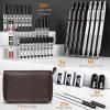 imageNicpro 30PCS Black Metal Mechanical Pencil Set in Leather Case Art Drafting Pencil 05 07 09 mm 2mm Lead Pencil Holders for Sketching Drawing With 16 Tube 6B 4B 2B HB 2H 4H ColorsLead RefillsBlack  Silver