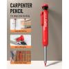 imageNicpro 4 Pack Carpenter Pencil with Sharpener Mechanical Carpenter Pencils with 52 Refills Construction Pencil Heavy Duty Woodworking Pencils for Architect Red Black Yellow BlueRed