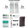 imageNicpro Blocky Gear Metal Mechanical Pencil Set with Leather Case 40PCS Art Drafting Pencil 05 07 09 ampamp 2mm Lead Pencil with 352PCS HB 2H 4H 2B 4B 6B Color Lead Refills for Sketching Drawing40 PCS