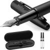 imageNicpro Fountain Pen Set Classic Black Fancy Pen 038mm Extra Fine Nib with Ink Refill Converter Metal Pen Case Smooth Writing Calligraphy Refillable Pen for Men Women Professional Office BusinessBlack