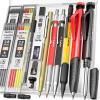 imageNicpro 17Pack Carpenter Pencil Set with Sharpener Mechanical Carpenter Pencils with 57 Refill Automatic Center Punch and Carbide Scribe Woodworking Tool Heavy Duty Construction Pencil for Architect