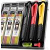 imageNicpro 3 Pack Carpenter Pencil Set with Sharpener ampamp Finger Grip Mechanical Woodworking Pencils with 39 Refills Red Black Yellow Deep Hole Marker Heavy Duty Construction Pencils  With Case3 PACK