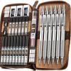 imageNicpro 30PCS Black Metal Mechanical Pencil Set in Leather Case Art Drafting Pencil 05 07 09 mm 2mm Lead Pencil Holders for Sketching Drawing With 16 Tube 6B 4B 2B HB 2H 4H ColorsLead RefillsSilver