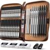 imageNicpro 30PCS Black Metal Mechanical Pencil Set in Leather Case Art Drafting Pencil 05 07 09 mm 2mm Lead Pencil Holders for Sketching Drawing With 16 Tube 6B 4B 2B HB 2H 4H ColorsLead RefillsBlack  Silver