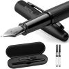 imageNicpro Fountain Pen Set Classic Black Fancy Pen 038mm Extra Fine Nib with Ink Refill Converter Metal Pen Case Smooth Writing Calligraphy Refillable Pen for Men Women Professional Office BusinessBlack
