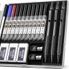 imageNicpro Metal 20 Mechanical Pencil Set with Case 3 PCS Drafting Lead Holder with 10 Tubes 2mm Graphite Lead RefillHB 2H 4H 2B 4B ampampColors Sharpeners Erasers for Artist Writing Drawing SketchingBlack