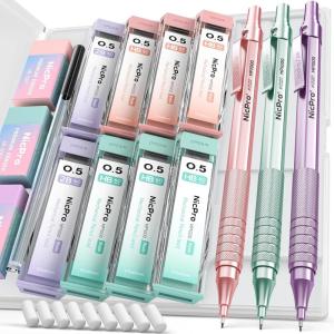 imageNicpro 05 mm Metal Mechanical Pencil Set 3PCS MP1000 Artist Lead Pencils With 480PCS HB 2B Lead Refills Erasers Pastel Aesthetic Mechanical Pencils for School Supplies Writing Drawing Sketching05mm