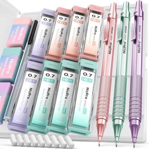 imageNicpro 05 mm Metal Mechanical Pencil Set 3PCS MP1000 Artist Lead Pencils With 480PCS HB 2B Lead Refills Erasers Pastel Aesthetic Mechanical Pencils for School Supplies Writing Drawing Sketching07mm