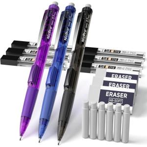 imageNicpro 07 mm Art Mechanical Pencil Set 3 Colors RotateErase ampamp Fast Click Pencils with 6 Tubes Lead Refills 3 Eraser 6 Eraser Refills Storage Case for Drawing Writing Drafting Sketching