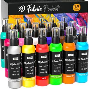 imageNicpro 18 Colors 3D Fabric Paint Set 4oz 120 ml NonToxic Soft Paint Permanent Fabric Paint for Clothes Textile DIY Crafts Tshirts Bags Canvas Jeans Shoes for Kid Adult with Color Wheel