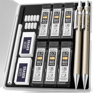 imageNicpro 2 PCS 05 mm Metal Mechanical Pencils Set Drafting Pencil for Artist Writing Sketching Drawing with 4 Tubes HB Lead Refill ampamp Erasers Erasers Refills ampamp Storage Case07 mm
