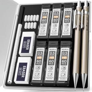 imageNicpro 2 PCS 05 mm Metal Mechanical Pencils Set Drafting Pencil for Artist Writing Sketching Drawing with 4 Tubes HB Lead Refill ampamp Erasers Erasers Refills ampamp Storage Case05 mm