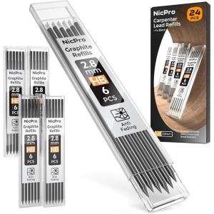 imageNicpro 24 Pieces Carpenter Pencil Lead Refills 28mm Lead Refill for Mechanical Carpenter Pencil Break Resistant 28 mm Leads for Construction Pencils Woodworking Pencil BlackBlack