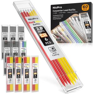 imageNicpro 24 Pieces Carpenter Pencil Lead Refills 28mm Lead Refill for Mechanical Carpenter Pencil Break Resistant 28 mm Leads for Construction Pencils Woodworking Pencil BlackBlack and Color