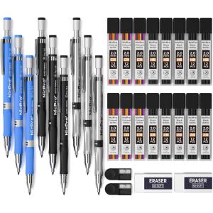 imageNicpro 29 Pieces 2mm Mechanical Pencil Set 9 PCS Drafting Carpenter Pencils 20 mm for Art Drawing Sketching construction with 192 Lead Refills PreSharpen HB ampamp 2B ampamp Colors 2 Erasers 2 Sharpener