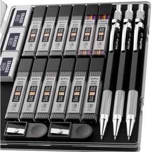 imageNicpro 2mm Metal Mechanical Pencil Set 2PCS Lead Holder 20 mm Marker Artist Carpenter Pencils with 120 Graphite Lead Refill HB 2H 4H 2B 4B ampamp Color 2 Eraser for Drafting Drawing Writing Sketching3 Pack 2MM