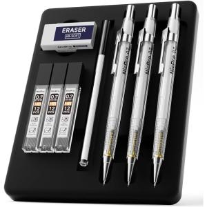 imageNicpro 3 PCS 07 mm Art Mechanical Pencil Set with Case Drafting Pencil 07mm with 3 Tubes HB Lead Refills Eraser for School Supplier Architect Art Writing Drafting Drawing Sketching