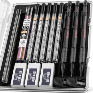 imageNicpro 3 Pack 2mm Mechanical Pencils Set with Case 33 Graphite Lead Refills 4B 2B HB 2H 4H 36 Colored Lead Erasers Weatherproof Metal Barrel Heavy Duty Carpenter Pencil For Drawing Sketching1 Count Pack of 3