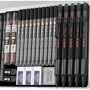 imageNicpro 3 Pack 2mm Mechanical Pencils Set with Case 33 Graphite Lead Refills 4B 2B HB 2H 4H 36 Colored Lead Erasers Weatherproof Metal Barrel Heavy Duty Carpenter Pencil For Drawing Sketching1 Count Pack of 5