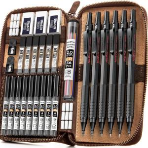 imageNicpro 30PCS Black Metal Mechanical Pencil Set in Leather Case Art Drafting Pencil 05 07 09 mm 2mm Lead Pencil Holders for Sketching Drawing With 16 Tube 6B 4B 2B HB 2H 4H ColorsLead RefillsBlack