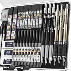 imageNicpro 35PCS Art Mechanical Pencil Set 3 PCS Metal Drafting Pencil 05 mm ampamp 07 mm ampamp 09 mm ampamp 3 PCS 2mm Lead Holder 6B 4B 2B HB 2H 4H Colors For Sketching Drawing With 20 Tube Lead Refills CaseBlack