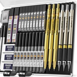 imageNicpro 35PCS Art Mechanical Pencil Set 3 PCS Metal Drafting Pencil 05 mm ampamp 07 mm ampamp 09 mm ampamp 3 PCS 2mm Lead Holder 6B 4B 2B HB 2H 4H Colors For Sketching Drawing With 20 Tube Lead Refills CaseGold