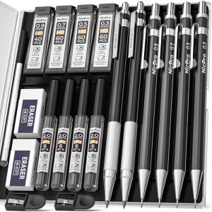 imageNicpro 6PCS Metal Mechanical Pencil Set Full Copper Drafting Pencil 03 05 07 09 mm ampamp 2PCS 2mm Graphite Lead Holder4B 2B HB 2H For Art Sketching Drawing With Lead Refills Eraser CaseBlack