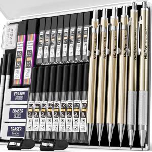 imageNicpro 6PCS Metal Mechanical Pencil Set Full Copper Drafting Pencil 03 05 07 09 mm ampamp 2PCS 2mm Graphite Lead Holder4B 2B HB 2H For Art Sketching Drawing With Lead Refills Eraser CaseChampagne 34