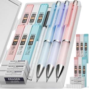 imageNicpro 6PCS Pastel Mechanical Pencil Set 05 ampamp 07 mm with 12 tubes HB Lead Refills 3 Erasers 9 Eraser Refills For School Writing Drawing Sketching 3 Colors  With Case09mm