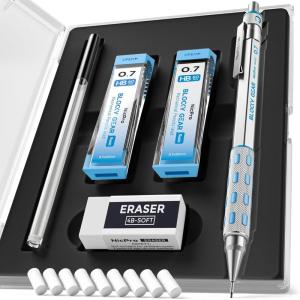 imageNicpro Blocky Gear 09 mm Mechanical Pencils Set in Case Metal Pencil with 09mm HB Lead Refills Eraser for Professional ampamp Adult Art Writing Drafting Drawing07mm