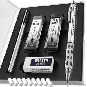 imageNicpro Blocky Gear 09 mm Mechanical Pencils Set in Case Metal Pencil with 09mm HB Lead Refills Eraser for Professional ampamp Adult Art Writing Drafting Drawing05mm
