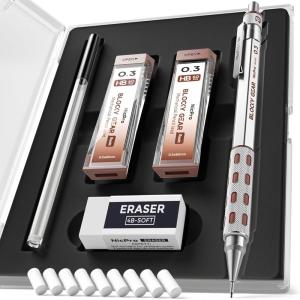 imageNicpro Blocky Gear 09 mm Mechanical Pencils Set in Case Metal Pencil with 09mm HB Lead Refills Eraser for Professional ampamp Adult Art Writing Drafting Drawing03mm