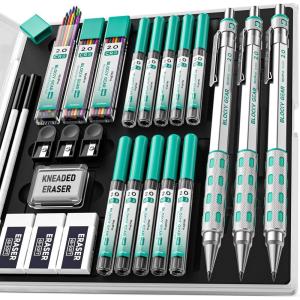 imageNicpro Blocky Gear 2mm Mechanical Pencils in Case Metal Drafting Lead Holder with 6 Tubes 2mm Lead Refill HB 2B 2H 4B 4H ampamp Colors Sharpeners Erasers for Artist Carpenter Writing Drawing Sketching3 Pack