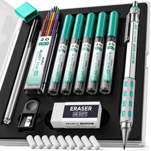imageNicpro Blocky Gear 2mm Mechanical Pencils in Case Metal Drafting Lead Holder with 6 Tubes 2mm Lead Refill HB 2B 2H 4B 4H ampamp Colors Sharpeners Erasers for Artist Carpenter Writing Drawing Sketching1 Pack