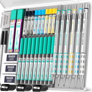 imageNicpro Blocky Gear Art Mechanical Pencil Set with Case 36PCS Metal Mechanical Pencils 05 07 09mm ampamp 2mm Lead Holder for Drawing Sketching with 20 Tubes 6B 4B 2B HB 2H 4H Colors Lead Refills6 PACK