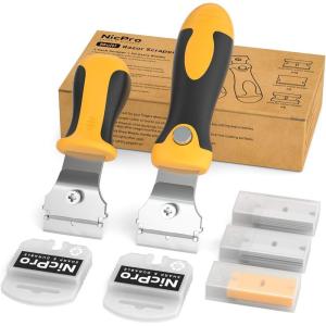 imageNicpro 2 PCS MutiPurpose Razor Blades Scraper Set With 20 Blades Industrial Adjustable Handle Cleaning Glass Window Wall Paint Label Sticker Decal Removal