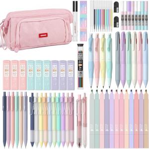 imageNicpro 78 PCS Aesthetic School Supplies with Cute Pen Case 12 Pastel Highlighters 12 Color ampamp Black Ink Gel Pens 10 Mechanical Pencils 05 07 09 20 mm 6 Ballpoint Pen for Student Stationary