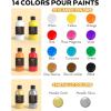 imageNicpro 14 Colors 845oz Acrylic Pour Paint Supplies Kit Large Volume Premixed High Flow Painting Bulk Set with Canvas Wood Natural Slices Pouring Oil Tools Gloves Strainer Cups for Beginner DIY14 Colors