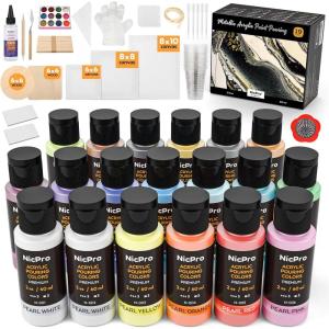imageNicpro 123 Pack Metallic Acrylic Pouring Paint Set 19 Colors 2oz  60ml bottle Ready to Pour Acrylic Paint Supplies ampamp PreMix High Flow for Canvas ampamp Paper Rocks Wood and DIY Painting