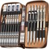 imageNicpro 30PCS Art Mechanical Pencil Set in Leather Case Metal Drafting Pencil 05 mm 07 mm 09 mm ampamp 3 PCS 2mm Lead Holders for Sketching Drawing With 16 Tube 6B 4B 2B HB 2H 4H Colors Lead RefillsBlack
