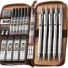 imageNicpro 20PCS Black Metal Mechanical Pencil Set in Leather Case Drafting Pencil 03 05 07 09 mm ampamp 2mm Lead Holders 9 Tube 4B 2B HB 2H Colors Lead Refills Erasers For Art Sketching Drawingsilver