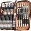imageNicpro 30PCS Art Mechanical Pencil Set in Leather Case Metal Drafting Pencil 05 mm 07 mm 09 mm ampamp 3 PCS 2mm Lead Holders for Sketching Drawing With 16 Tube 6B 4B 2B HB 2H 4H Colors Lead RefillsBlack